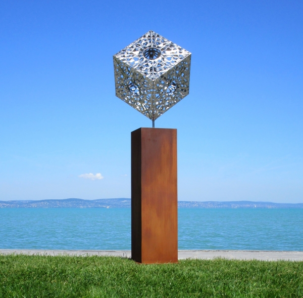 Cube on column artwork rusty